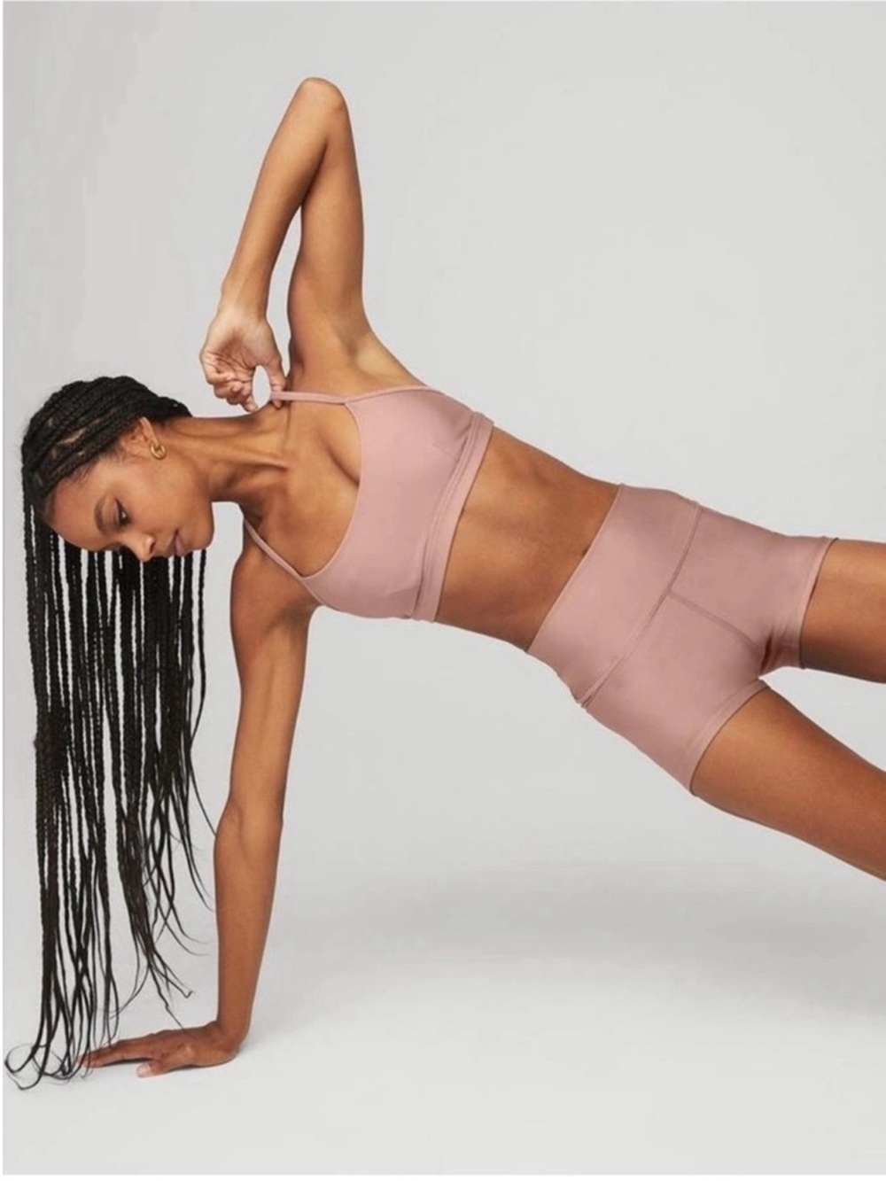 Alo Yoga Airlift Set Intrigue Bra + HR Energy Shorts 3" Smokey Quartz Sz M 8-10